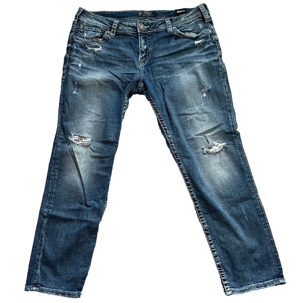 Silver Jeans Boyfriend Super Stretch Blue Jeans Mid Rise Medium Wash 32x25